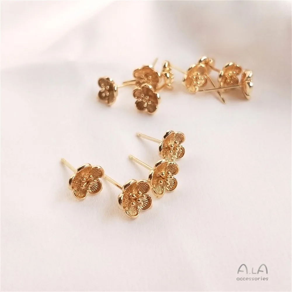 

14K Wrapped Gold Six Petals Plum Flower Earrings Simple Hand-made Diy Ear Accessories E053