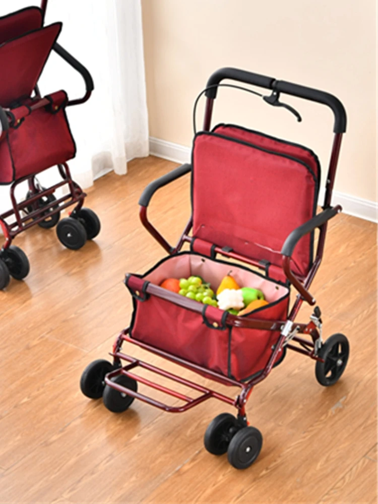 Elderly trolley foldable elderly shopping cart seat can sit four wheels can push shopping cart