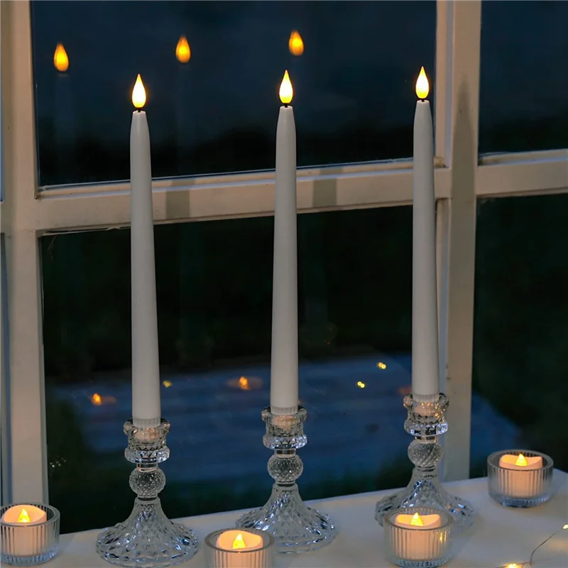 VOFUN-8 Pcs Remote Flameless Candlesticks,Timer Battery Operated LED Taper Candles For Halloween,Wedding Decoration White