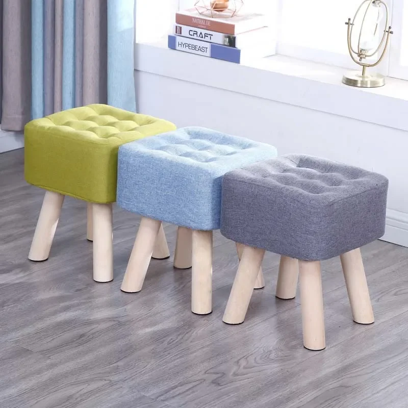 Fabric 4-legged Small Stool, Sofa Living Room Decoration Small Stool, Courtyard Garden Entrance Furniture Ottomans Storage Chair