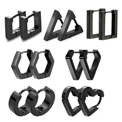 Fashion Black Hoops Earring for Men Geometric Rectangular Hexagon Triangle Pentagram Square Hoop Earring Women Jewelry