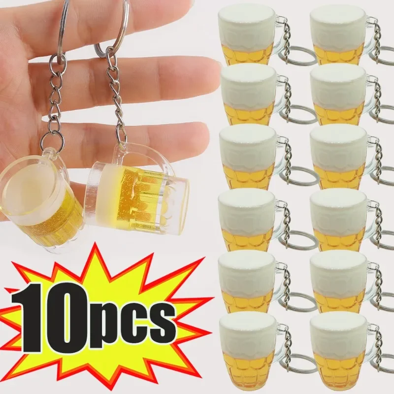 1/10Pcs Bier Becher Schlüsselanhänger Frauen Männer Kreative Mini Trinken Acryl Schlüsselring Täglichen Gelb Auto Tasche Anhänger Mode schmuck Zubehör