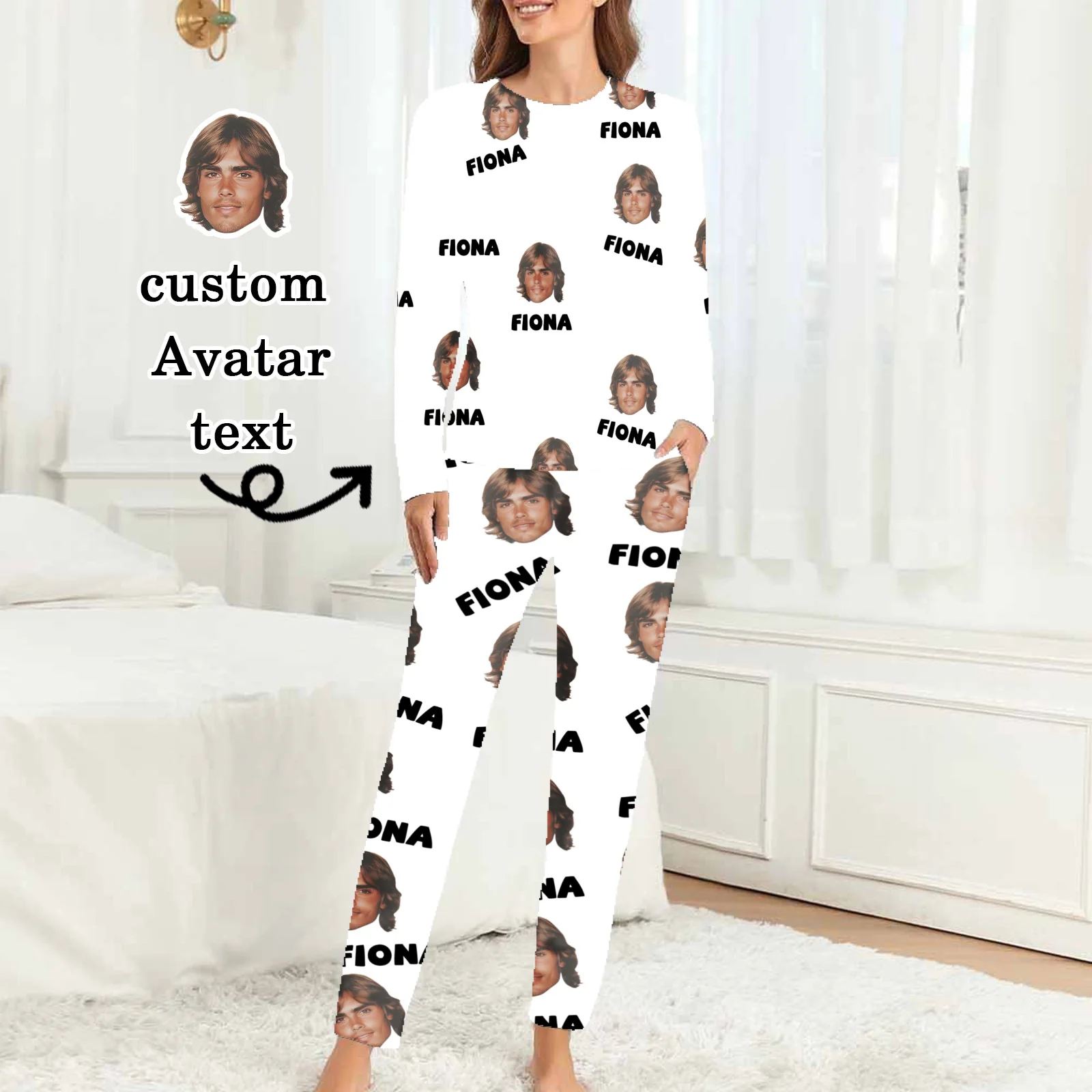 

Custom Women Pajamas with Face homewear Custom Women long Sleeve Pajama Set Personalized Pajama with Face Custom Photo Pajamas