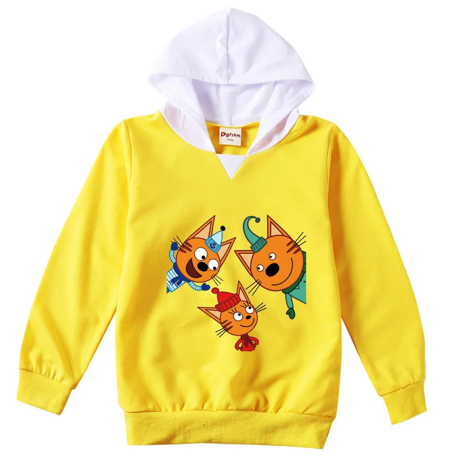 Newest Kid E Cats Russian Три Кота Costume Kids Three Happy Cats Hoodie Baby Girls Sweatshirt Junior Boys Hooded Outerwear&coats