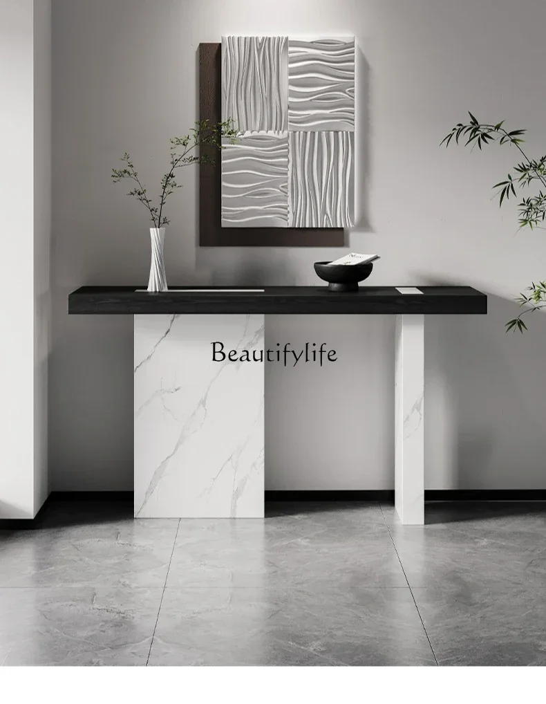 

1Italian light luxury entrance, table against the wall, solid wood corridor, walnut entrance platform
