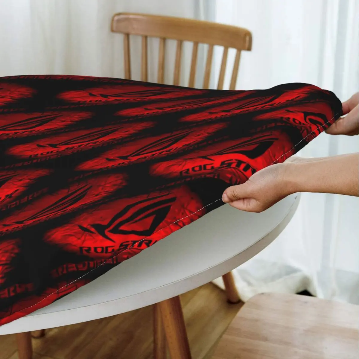Rog Strix Asus Black And Red Waterproof Round Tablecloth Oilproof Table Cloth for Kitchen Events Dining Table Cover