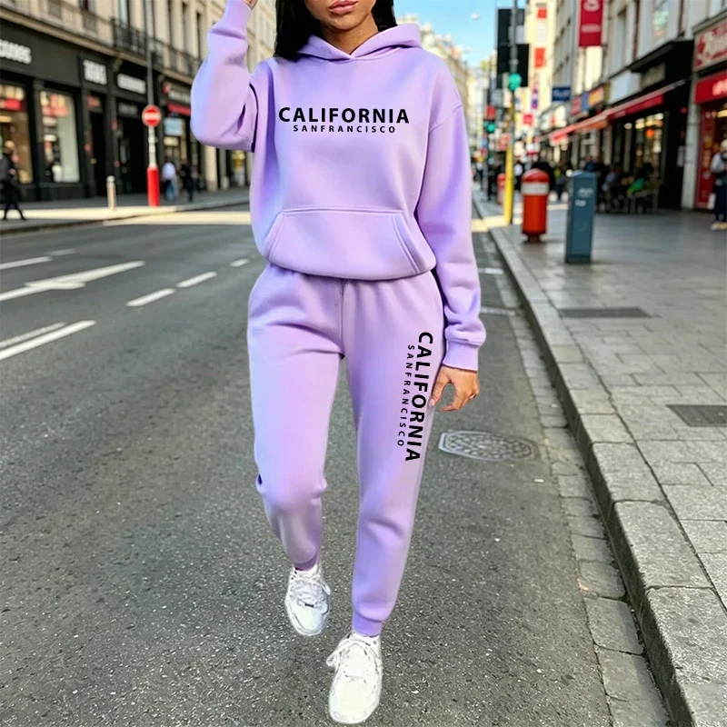 Urban Casual Fashion Hoodie Jogger Suit Autumn Winter Outfit California Print Women's Tracksuit Hooded Sweatshirt and Sweatpants view 3