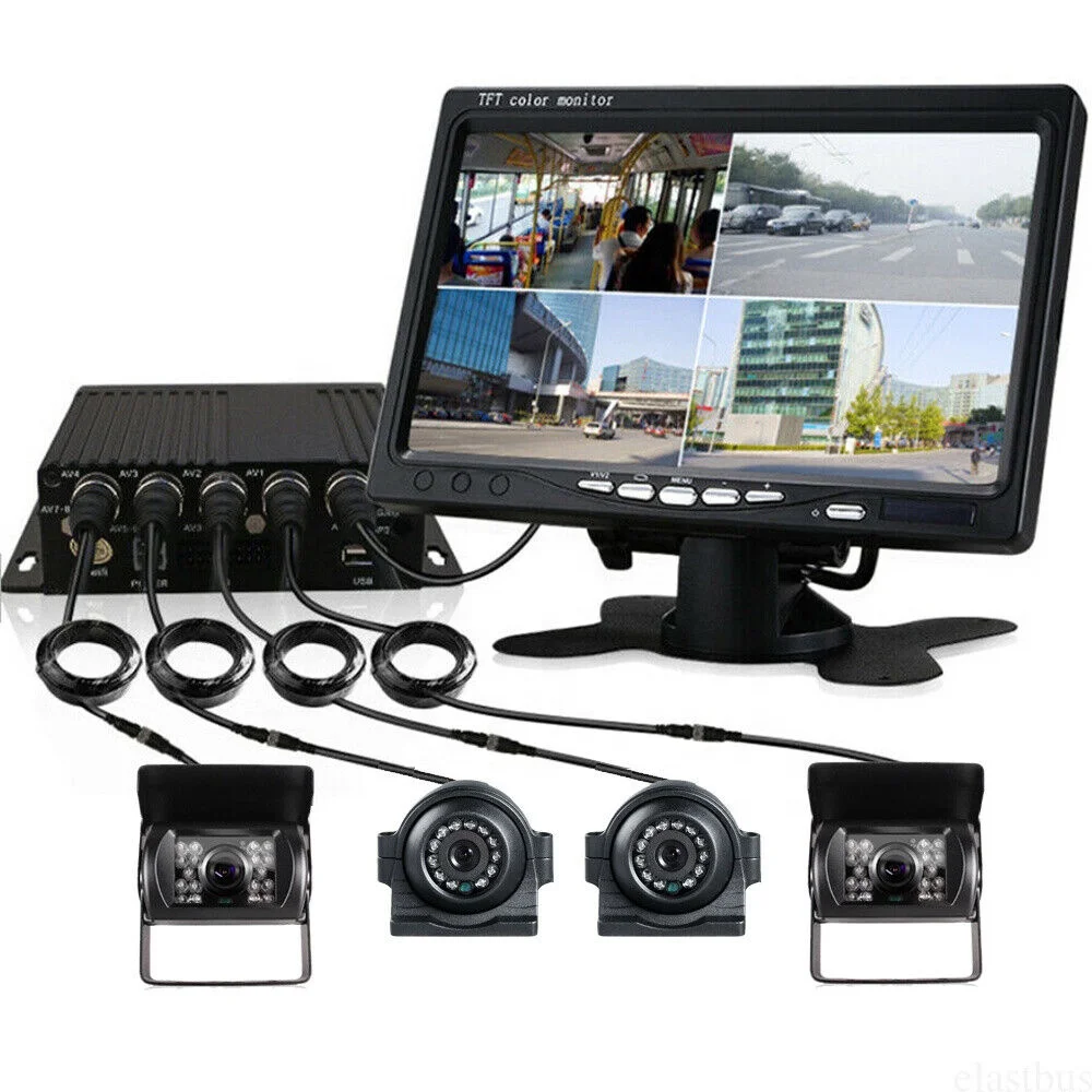 

Видеорегистратор IPoster для грузовиков, автодомов, прицепов, автобусов с 4-канальным входом сигнализации, 7-дюймовым монитором и комплектом камер (передняя, задняя, боковые)