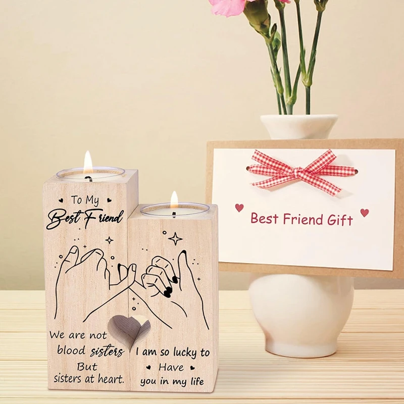 Double Sided Printing For Women Gifts For Friends Friendship Gifts Candlesticks Birthday Gifts Wooden Mood Candle Holder