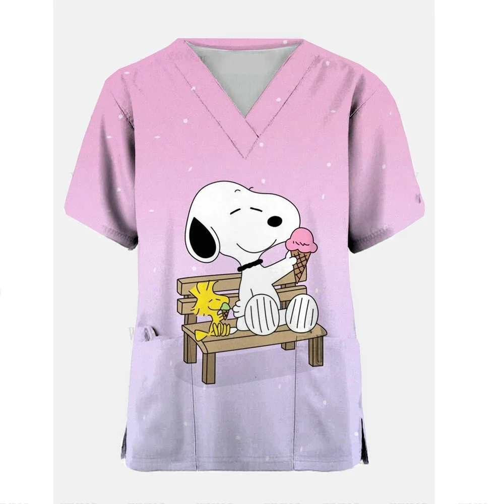 

graphic t shirts Snoopy cartoon American cartoon comics Nurse Uniform V-Neck Pocket Nursing Scrubs Tops Women Working Clothes