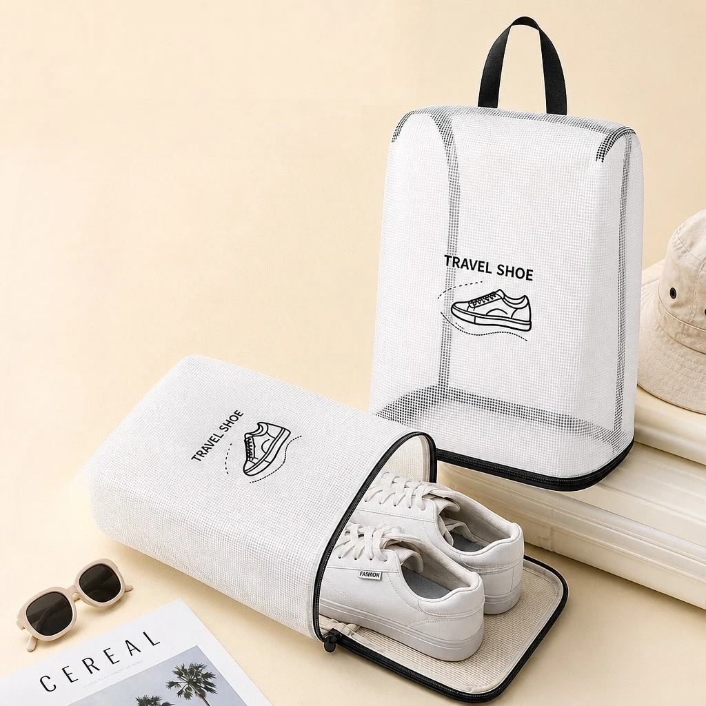 Large Capacity Travel Shoe Storage Bag Portable Transparent Shoe Cover Luggage Closet Gym Reusable Zippered Sneakers High Heels