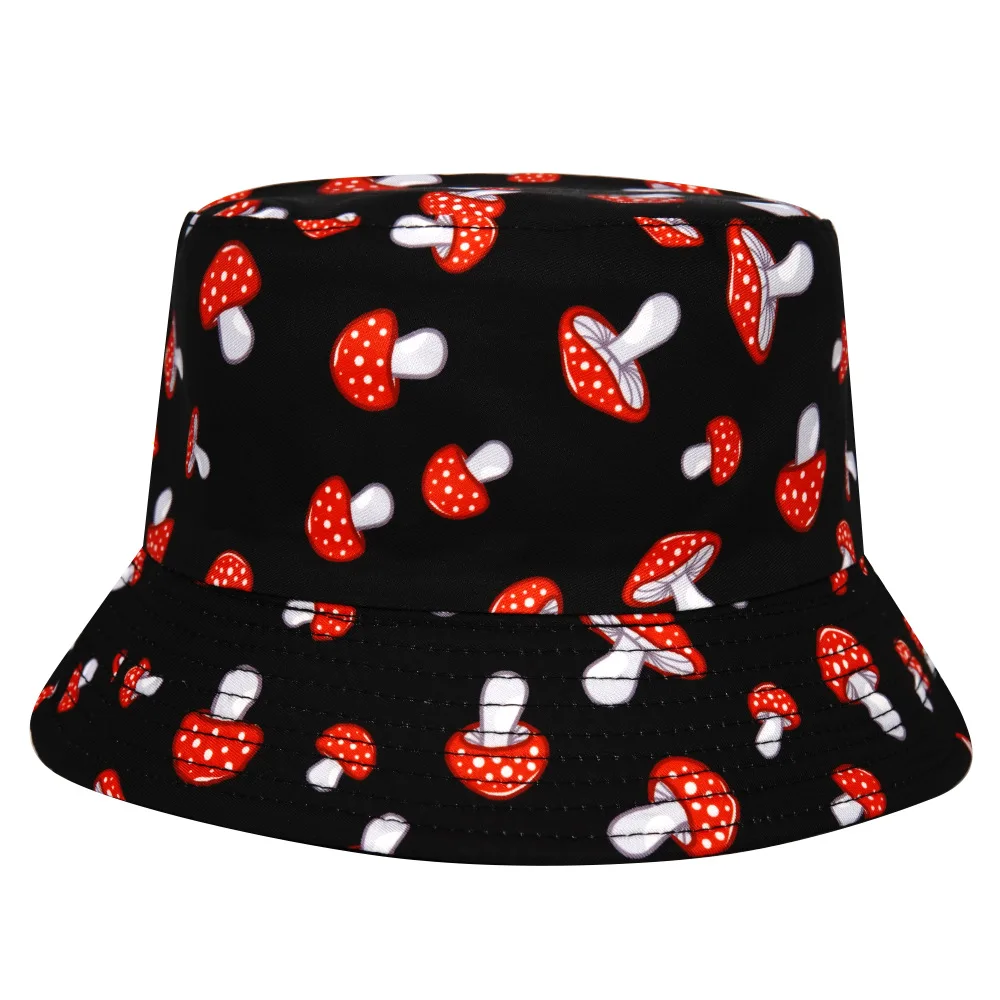 Mushroom Print Panama for Women Men Summer Outdoor Sunscreen Bucket Hats Reversible Fisherman Hat Female Fishing Sun Hip Hop