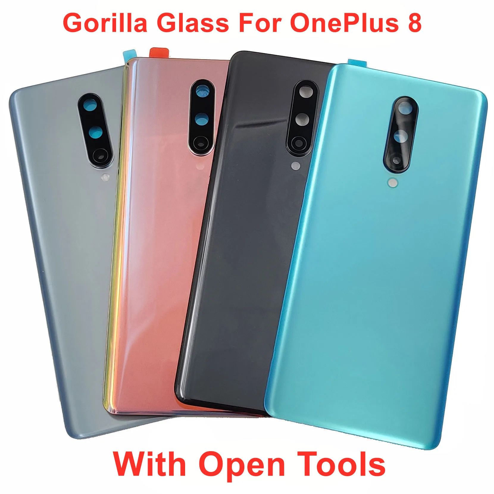 Gorilla Glass Back Door Lid For OnePlus 8 Battery Cover Hard Rear Housing Panel Case Shell + Camera Frame Lens Adhesive