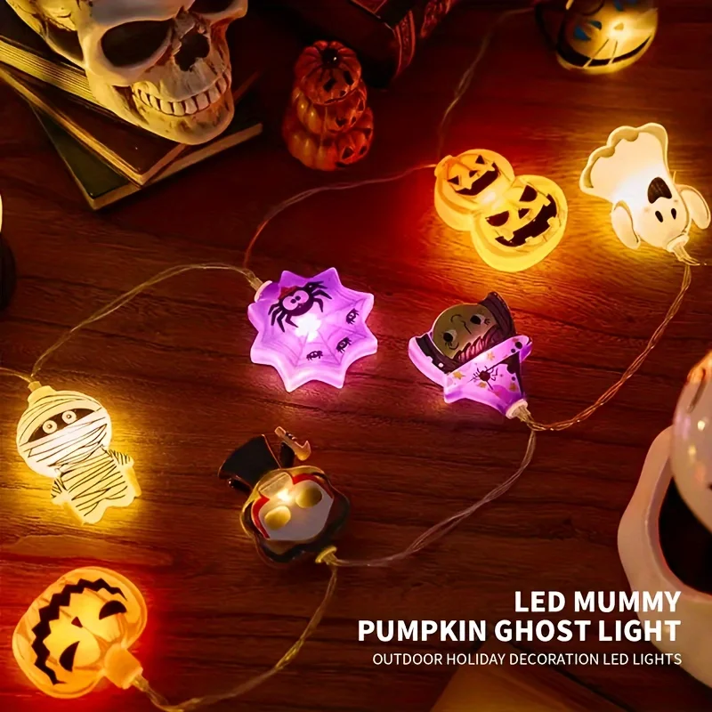 1pc LED Halloween Pumpkin, Bat & String Lights - Energy-Efficient Battery-Powered Indoor Decor for Home, Bedroom, Party