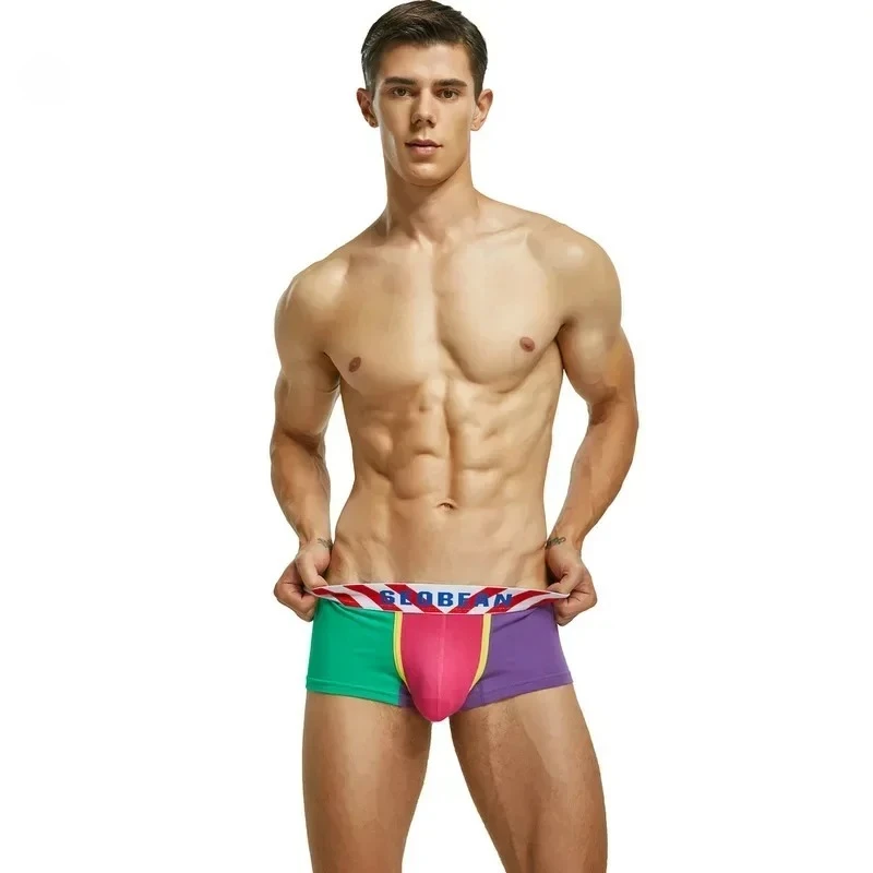 

Sexy Men's Underwaer Youth Skin Friendly Cotton Breathable Sweat Absorp Sports Boxer Shorts Boys Low-waist U Convex Pouch Trunks