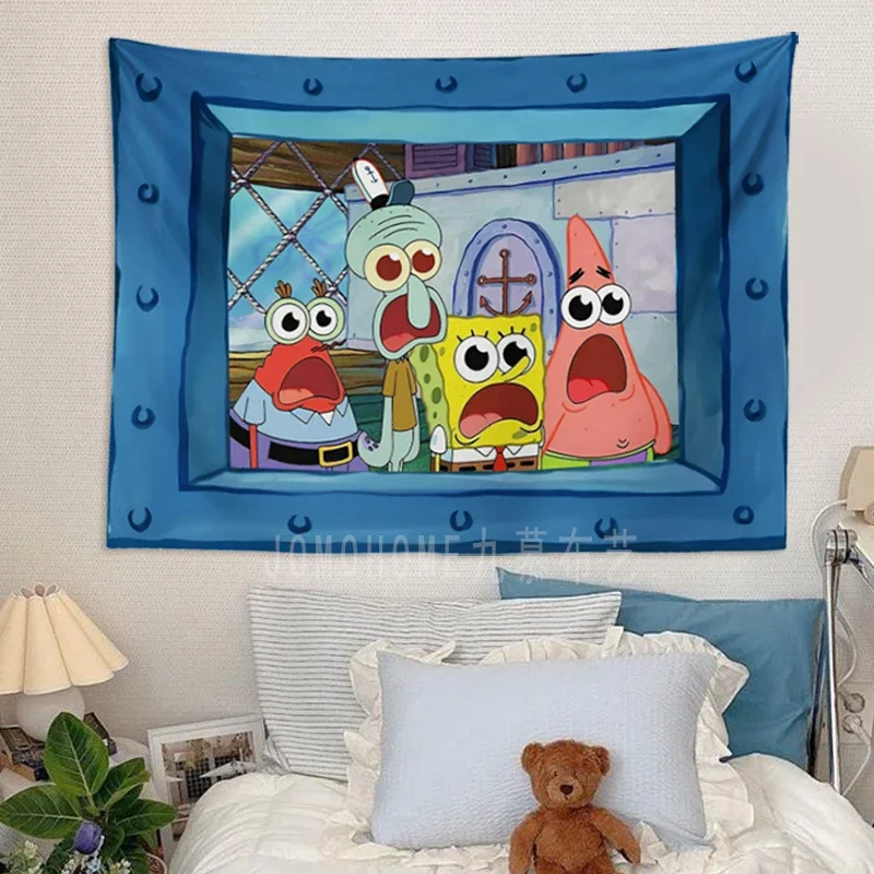 SpongeBob SquarePants Octopus Brother Hanging Paintings Cute Dormitory Room Decoration Tapestry  Dormitory Wall Covering Cloth