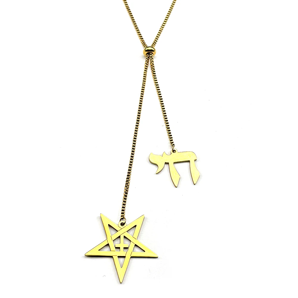 Pentacle inversé croix juive hébreu lettre Chai symbole pendentif collier hommes femmes acier inoxydable israël longue chaîne bijoux