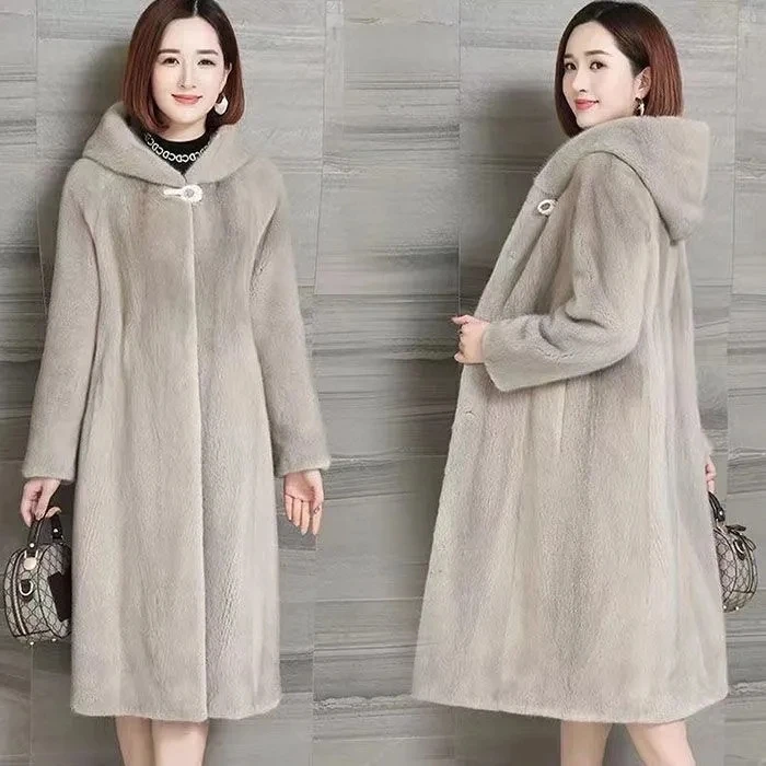 2024 Winter New Warm Thicken Fur Coat Winter Plus Velet Mink Velvet Cotton Coat Female Hooded Woolen Coat Women Loose Fur Coat