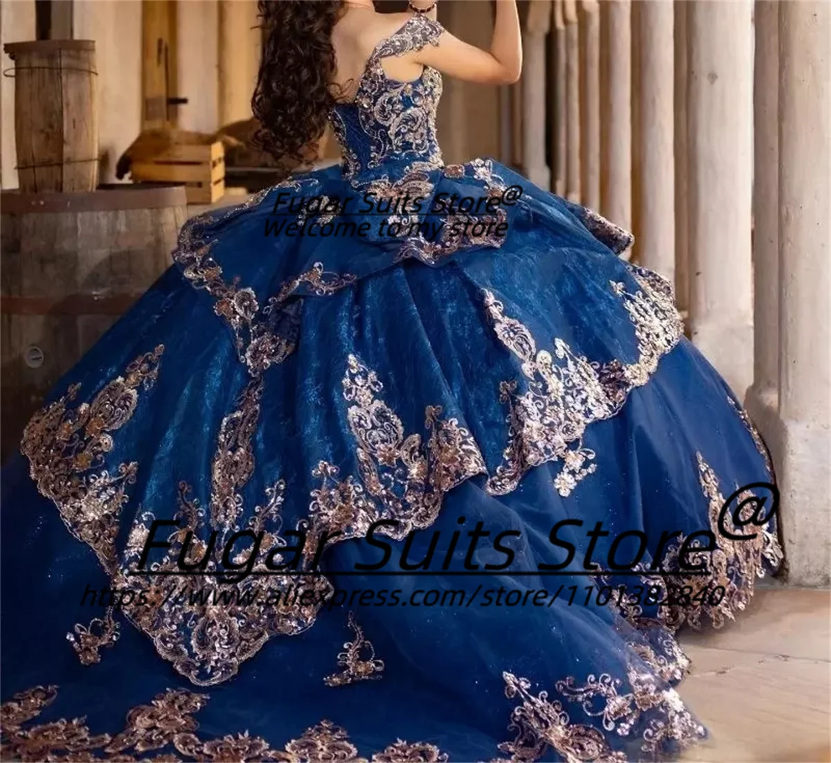 High-end Navy Blue Luxuly Quinceanera Dresses Ball Birthday Party Gown  Beading Lace Applique Sweet vestidos de 15/16 años