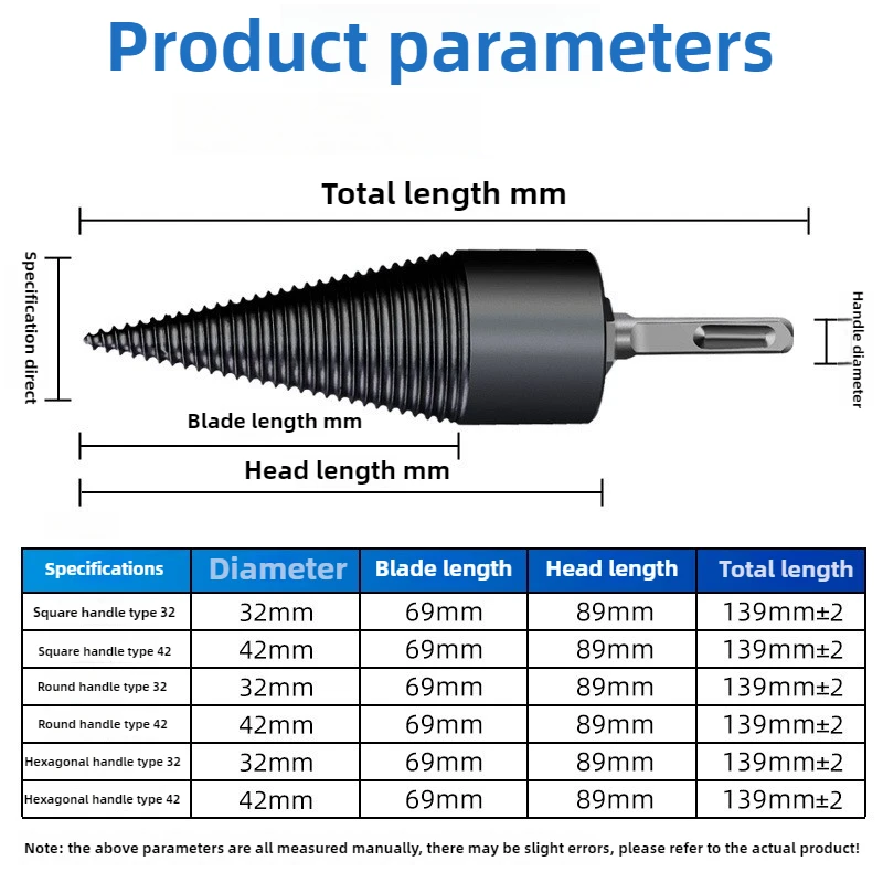 

6pcs 32/42mm Firewood Splitting Drill Bit Wood Splitter Screw Cones Bit Square Round Hexagonal For Hammer Drill