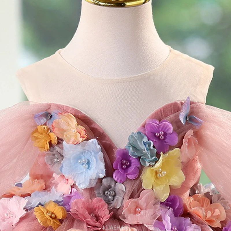 Elegant Dress For Girls Flower Princess Dresses Kids Birthday Party Pageant Gown Piano Recital Host Outfit Children Costumes view 4