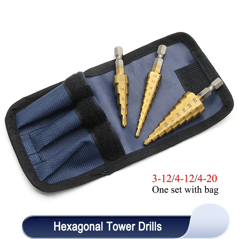 3 Pieces/set of Hexagonal Tower Drills 3-12mm 4-12mm 4-20mm High-speed Drill Bit Titanium-plated Metal Drill Bit Tool Set