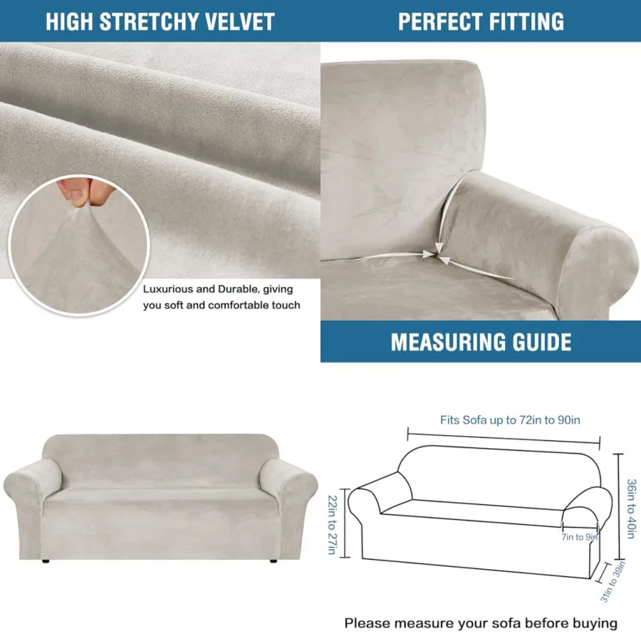 

1 Peice Stretch Vevet Covers for 3 Cushion Couch Covers Sipcovers Furniture Protector Soft, Crafted from Thick Comfy Rich Veour