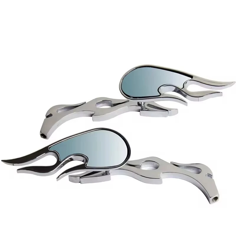 

Chrome Billet Mirrors Flamed Stems 3D Flames For Harey And Other Motorcycles Mirror
