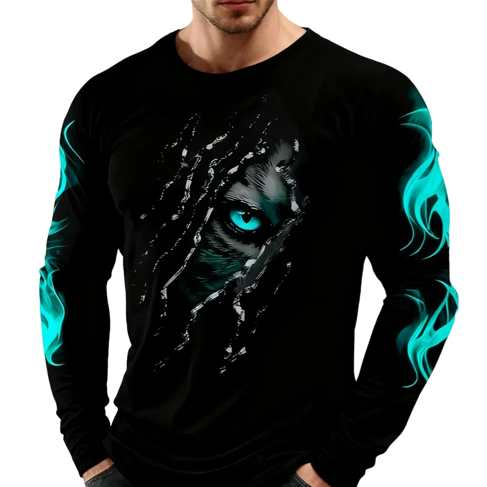 Flame Scratch Herren 3D-Druck Herbst Casual Rundhals Langarm T-Shirt Outdoor Sport Party Casual Hip-Hop Street Trend Top – Detail 8