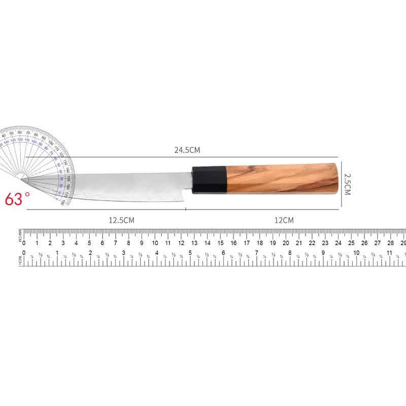 5 Inch Utility Knife 3-layers Clad Steel 10Cr15Mov Blade Olive Wood & Ebony Handle Steak Paring Slicing Cleaver Kitchen Knives