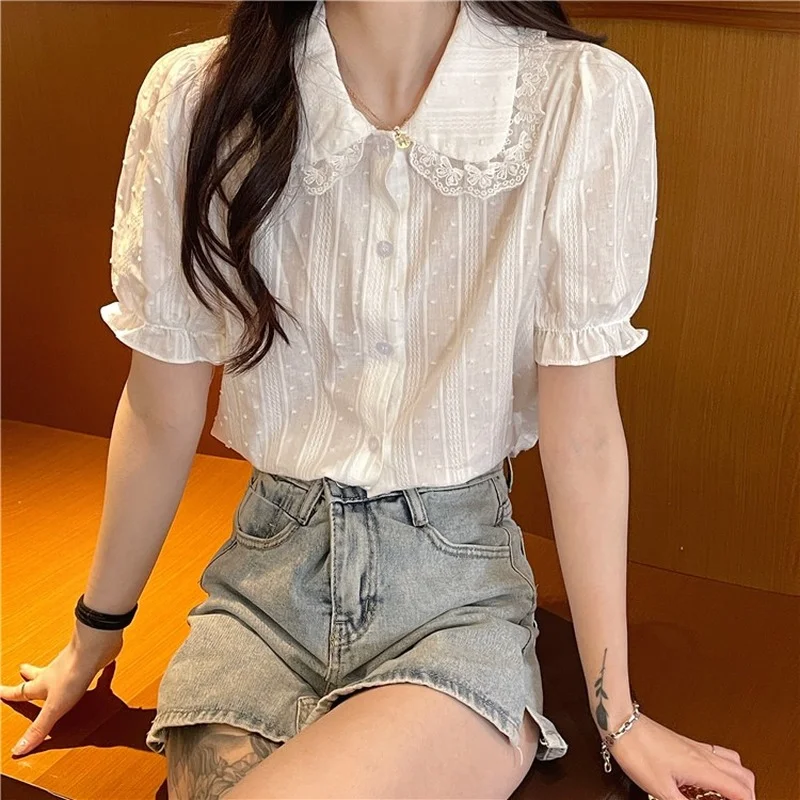 Peter Pan Collar Shirts Women Summer Preppy Kawaii Sweet New Arrival Harajuku Girlish Stylish Prevalent Students Japan Style Ins