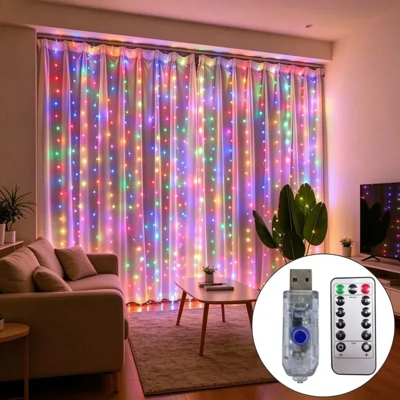 Curtain String Lights USB Festoon Remote Control New Year Garland Fairy Lights Wedding Christmas Decoration for Home Bedroom