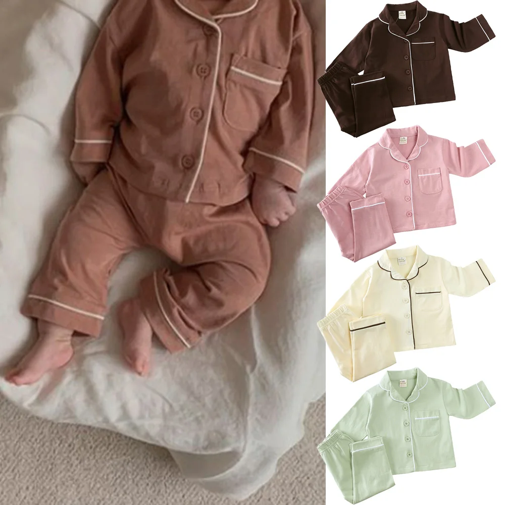 Kids Infant Children Pajamas Set For Baby Girl Boys Clothing Solid Casual Pijamas Long Sleeve Shirt+Pants Sleepwear Loungewear