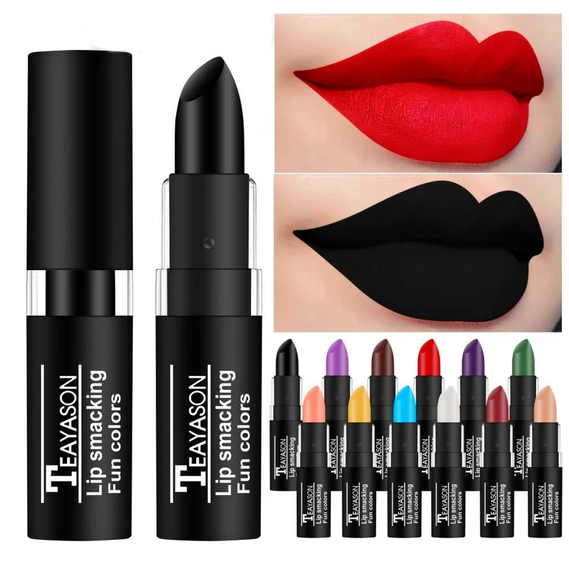 Batom fosco 12 cores à prova d'água, hidratante fosco, batons de longa duração, cosmético roxo, preto, brilho labial sexy, maquiagem labial vermelha