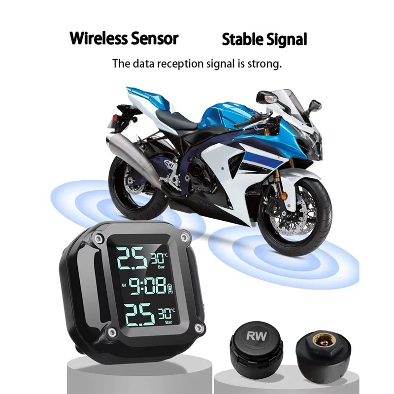 

M5 Wireless Digital Display Tire Pressure Monitor System For Motorcycles, Real-Time Alert Function With External Sensors