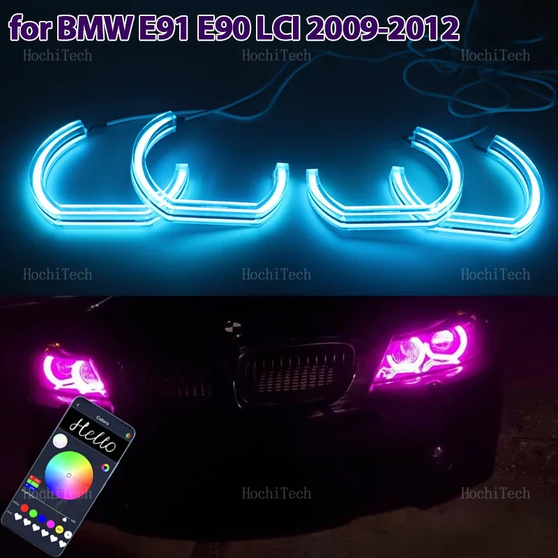 

RGB красочные кольца «ангельские глазки» светодиодные фары с управлением через приложение DTM DRL для BMW 3 серии E91 E90 facelift 2009-2012 ксеноновые фары
