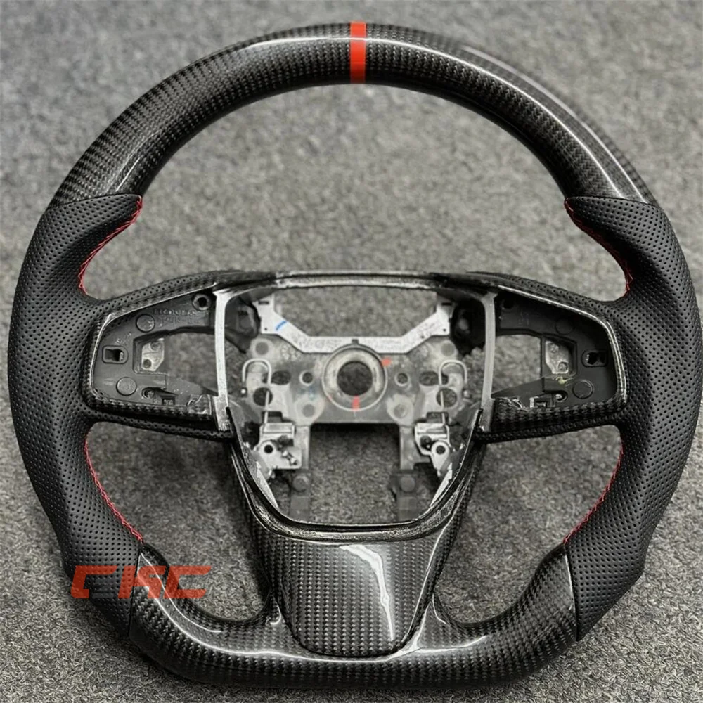 

Customized black Carbon Fiber Perforated Leather red strip stitch Steering Wheel for 2017 2018 2019 2020 2021 Honda CR-V