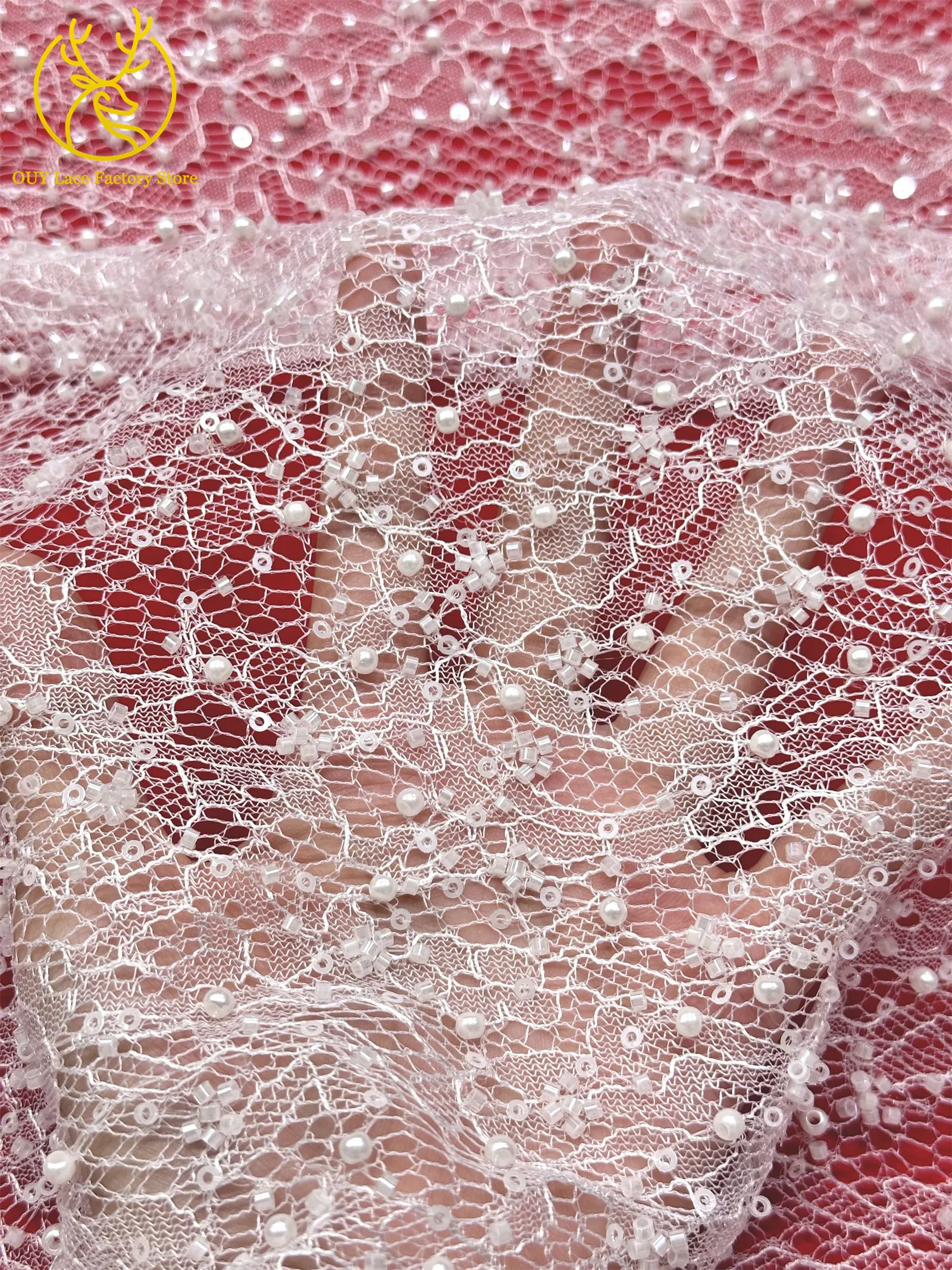 Kaffeebraune französische Tüllspitze mit Pailletten, 5 Yards, hochwertige afrikanische Spitze, nigerianischer Perlenstickerei-Spitzenstoff zum Nähen von Damen-Abendkleidern – Detail 14