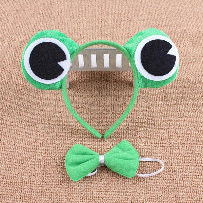 Kids Frog Eyes Headband Cute Headpiece For Girls Animal Bow Tie Tail Hair Band Halloween Party Zoo Prince Princess Headwear