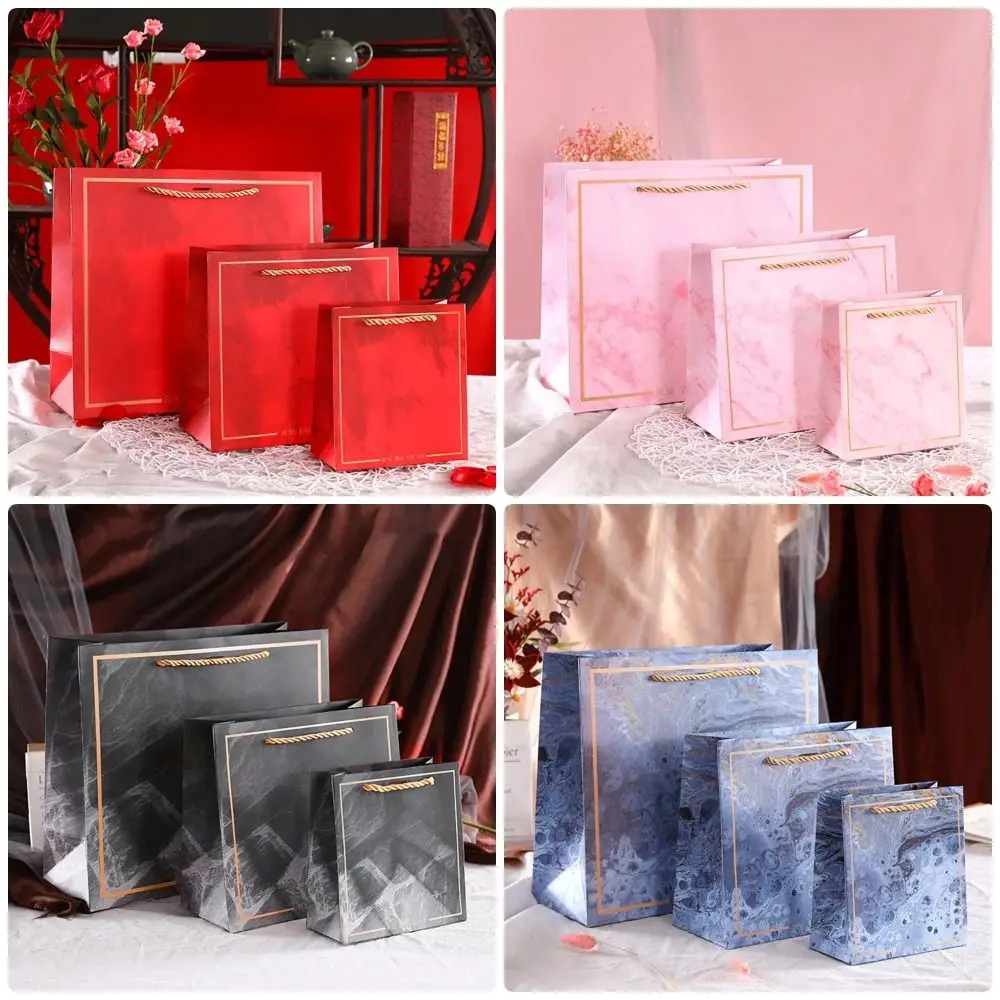 1Pcs Durable Birthday Present Candy Storage Bag Valentines Day Gift S/M/L Paper Packing Boxes Flower Marbled Gift Bag