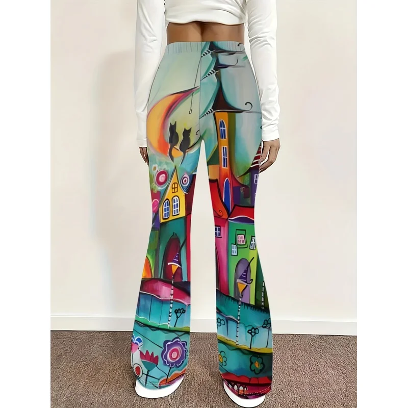 Printed flared pants for teenagers aged 7-16, suitable for daily street casual wear, suitable for all seasons