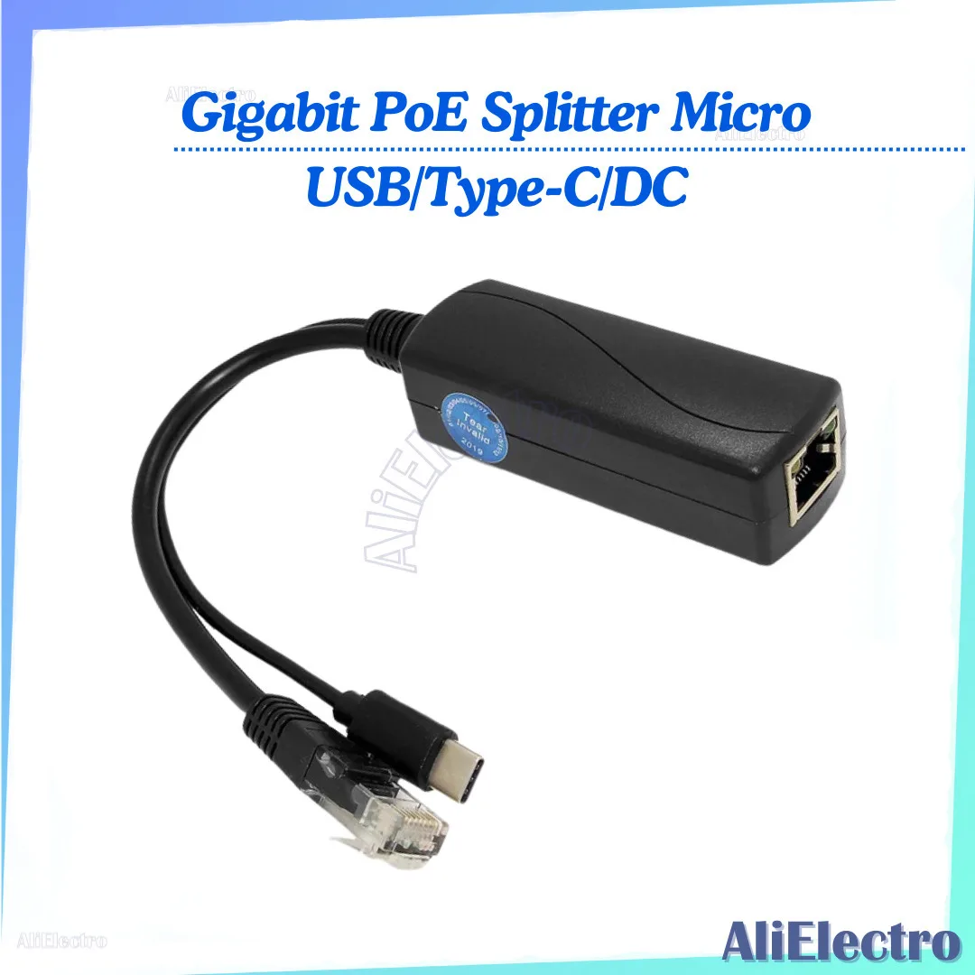 Gigabit PoE Splitter Micro USB/Type-C/DC 10/100/1000Mbps Power over Ethernet IEEE 802.3af for IP Camera