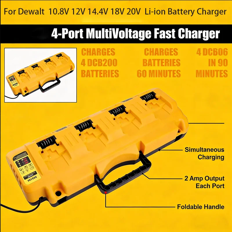 

DCB104 Li-ion Battery Charger 4-Port 2A Current For Dewalt 10.8V 12V 14.4V 18V 20V 60V DCB127 DCB105 DCB118 DCB112 DCB119 DCB102