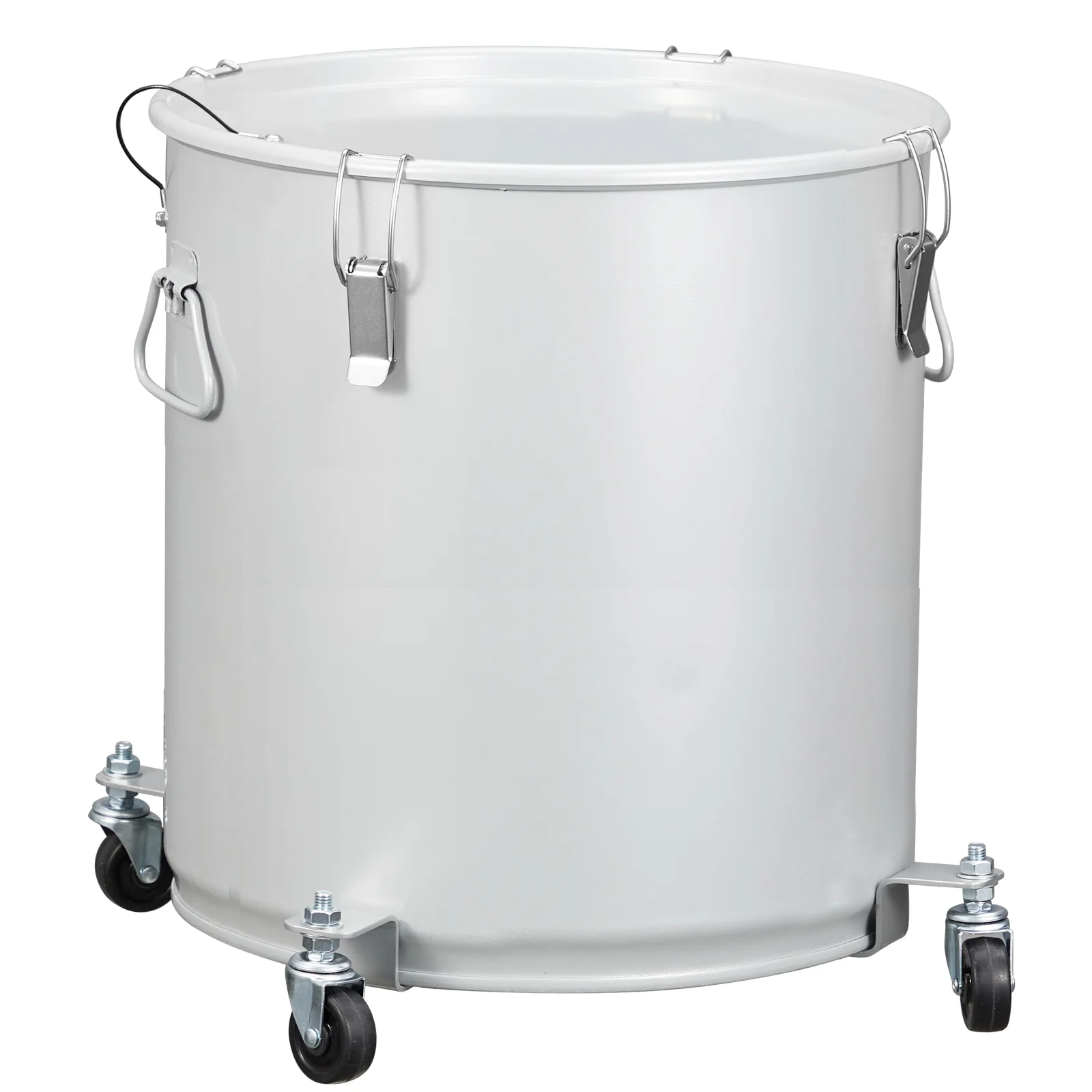 16 Gallon Fryer Grease Bucket, 60.6 Liter Large Steel Oil Filter Pot with Caster Base, Lid, Lock Clips, Rust-Proof Oil Transport Container, Commercial Oil Disposal Container for Kitchen