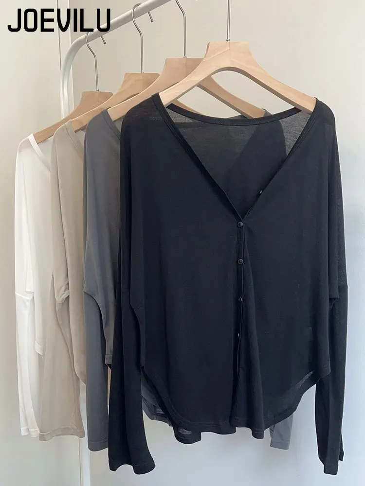 Cárdigans finos y sueltos con manga de murciélago para mujer, camisa de protección solar adelgazante, blusas de una sola botonadura, abrigo Irregular, Tops informales para mujer