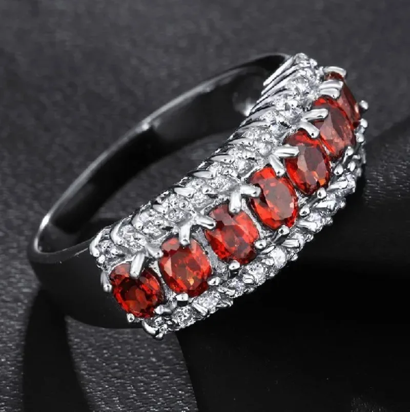 Luxury Lab Garnet Ring White Gold Party Wedding Band Rings for Women Jewelry Gift