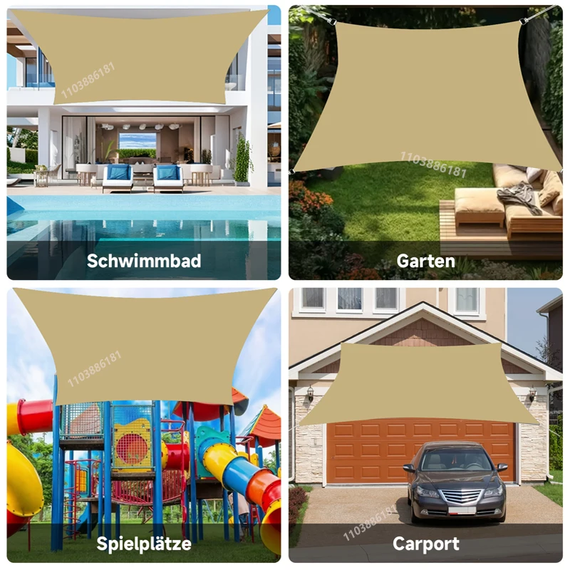 Mehrfarbiger Sonnenschutz, Wasserdichter Sonnenschirm, Segel, für Außenterrasse, Rasen, Strandgarten, Carport, Hinterhof, Deck, Pavillon, Sonnenschirm – Detail 9