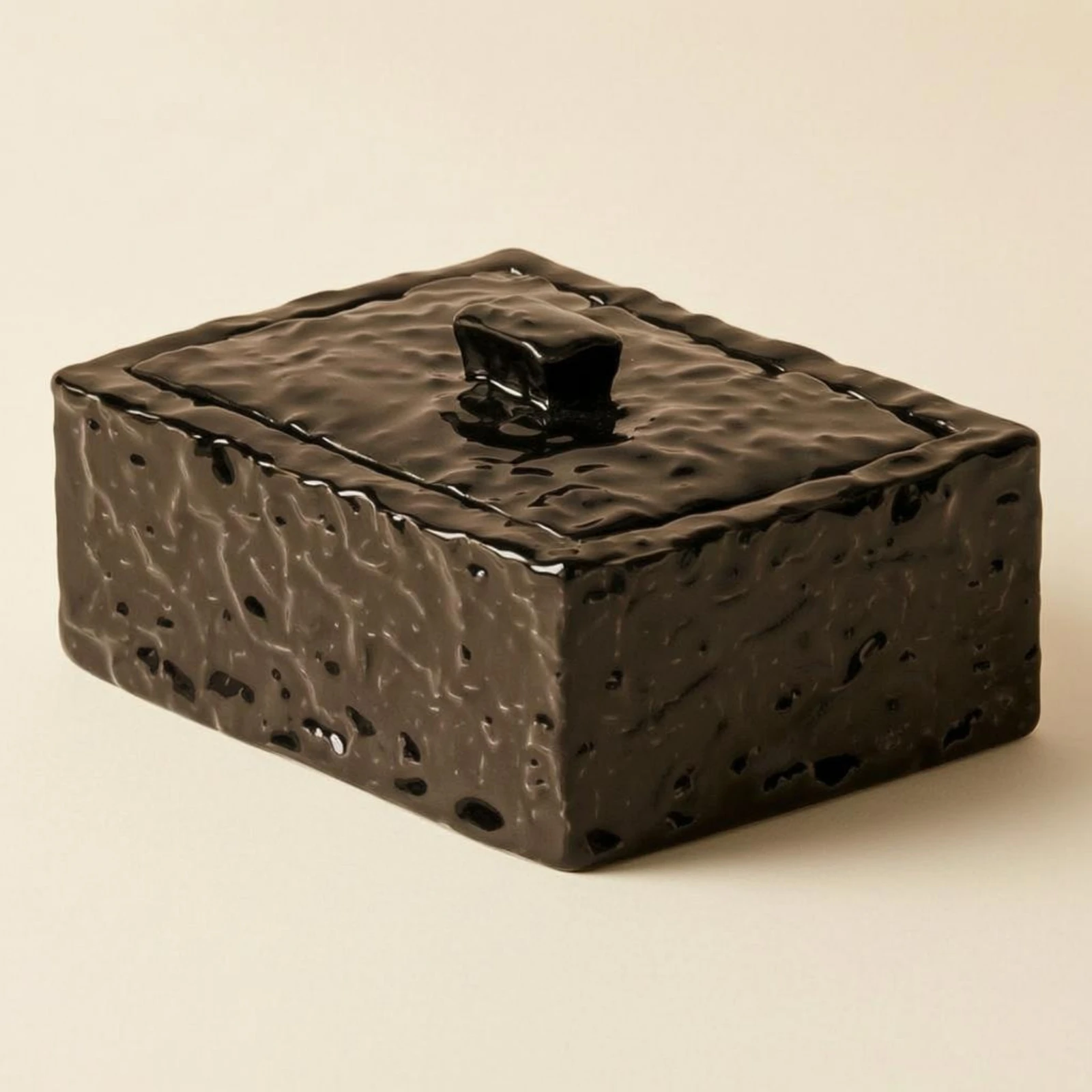 Ceramic Storage Box Hammered Texture Rectangular Ceramic Box Jewelry Case Compact Home Decor Textured
