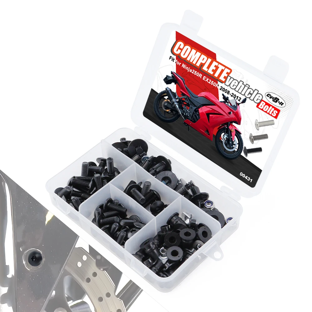 

For Kawasaki EX250R 2008 2009 2010 2011 2012 Motorcycle Complete Full Fairing Bolts Kit Steel Screws Rubber Nuts Nylon Washers