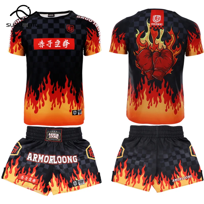 MMA T Shirt Muay Thai Shorts Boxing Training Suit Mens Womens Fitness Gym Fight Kickboxing Pants Bjj Rashguard Martial Arts Gear